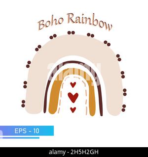 Boho scandinavo arcobaleno in colori per arredamento stanza da bagno. Isolato su sfondo bianco. Illustrazione vettoriale. Illustrazione Vettoriale