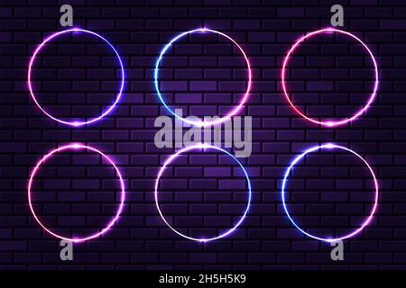 Set di cornici circolari al neon Illustrazione Vettoriale