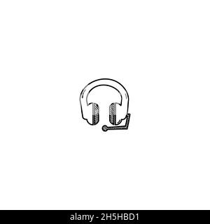 Auricolare disegnato a mano, icona di illustrazione delle cuffie. Profilo auricolare disegnato a mano, cuffie icone vettoriali illustrazioni isolate su sfondo bianco Illustrazione Vettoriale