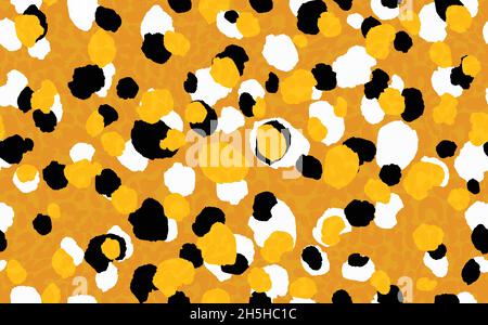 Astratto motivo moderno leopardo senza cuciture. Animali sfondo alla moda. Illustrazione di cartoncino vettoriale decorativo in nero e giallo per stampa, cartoncino, cartolina Illustrazione Vettoriale