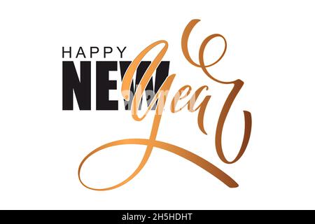 Calligrafia scritta a mano felice anno nuovo. Elemento di illustrazione delle festività vettoriali. Elemento tipografico per banner, Complimenti. Illustrazione Vettoriale