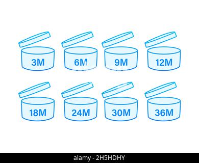 Dopo l'apertura di utilizzare le icone. La data di scadenza dei simboli. Illustrazione Vettoriale. Illustrazione Vettoriale