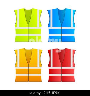 Giacca di sicurezza. Set di uniformi da lavoro gialle e arancioni con strisce riflettenti. Illustrazione di stock vettoriale Illustrazione Vettoriale