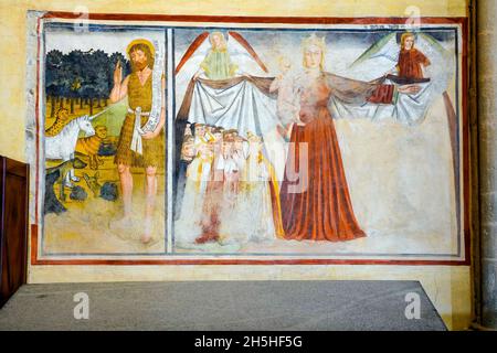 Affresco di un artista sconosciuto. San Michele di Torino. Il coro antico contiene affreschi e dipinti degli inizi del XVI secolo, come il Foto Stock