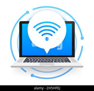 Tecnologia wireless. Connessione Internet WiFi sullo schermo del laptop. Illustrazione dello stock vettoriale. Illustrazione Vettoriale