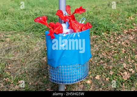 Bidone dei rifiuti, rifiuti, sacchetto per l'escrezione di cani, Baden-Wuerttemberg, Germania Foto Stock