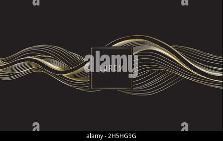 Modello linee oro, design copertine artistiche, sfondi di lusso colorati. Motivo alla moda, poster grafico, schede. Illustrazione vettoriale Illustrazione Vettoriale