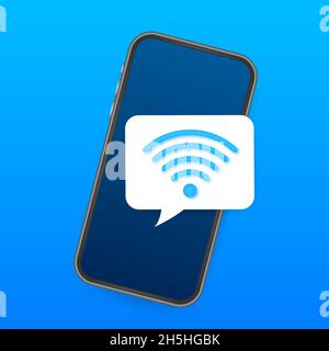 Tecnologia wireless. Connessione Internet WiFi sullo schermo dello smartphone. Illustrazione dello stock vettoriale. Illustrazione Vettoriale
