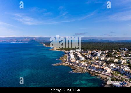 Foto aeree, Can Picafort, baia e porto, Maiorca, Isole Baleari, Spagna Foto Stock