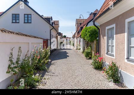 Strade medievali della città di Visby a Gotland, Svezia Foto Stock