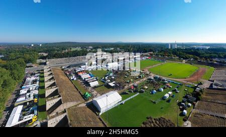 Vista aerea, Cirquit, German Touring Car Masters, DTM sul circuito cittadino di Norisring, circuito automobilistico a Dutzendteich, Stein- o Zeppelin-Hauttribuehne Foto Stock