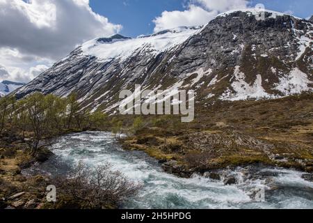 Paesaggio di montagna, Strynevegen, Sogn og Fjordane, Norvegia Foto Stock