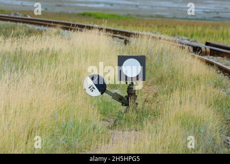 Interruttore a mano e binario della ferrovia insulare, Wangerooge, Isola della Frisia orientale, Frisia orientale, bassa Sassonia, Germania Foto Stock