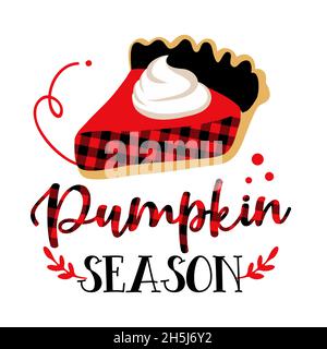Stagione della zucca - illustrazione vettoriale disegnata a mano. Poster a colori autunnali. Buono per poster, biglietto d'auguri, banner, tessuto, regalo, camicia, tazza o regalo. Grazie Illustrazione Vettoriale