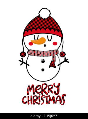 Snowman con cappello di Natale - frase di Calligraphy per Natale. Lettere disegnate a mano per biglietti d'auguri di Natale, inviti. Ideale per t-shirt, tazza, regalo Illustrazione Vettoriale