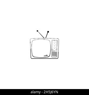 Icona raffigurante il doble della televisione disegnata a mano. Delineare illustrazioni di icone vettoriali tv disegnate a mano isolate su sfondo bianco. Illustrazione Vettoriale