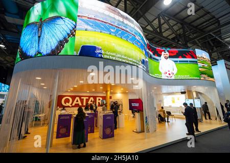 Padiglione Qatar alla COP26 Conferenza ONU sul cambiamento climatico a Glasgow 2021, Scozia Regno Unito Foto Stock