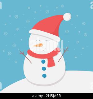 Biglietto di auguri di Natale con carino pupazzo di neve Illustrazione Vettoriale