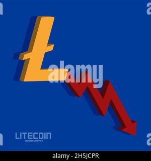 Icona bearish di Litecoin e graf, vettore di soldi di fondo Illustrazione Vettoriale