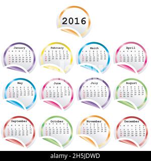 2016 Calendario con tondi adesivi lucida Illustrazione Vettoriale