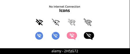 Icone WiFi. Set di 8 pittogrammi wifi modificabili riempiti e delineati senza segnale, connessione domestica, nessun segnale, Internet remoto Illustrazione Vettoriale