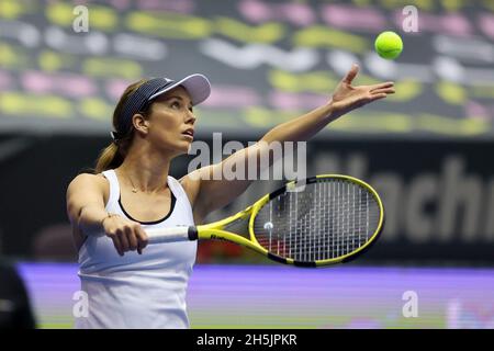 Linz, Austria, 10 novembre 2021. Il tennista americano Danielle Collins in azione al torneo Ladies Linz dell'alta Austria di Linz, mercoledì 10 novembre 2021. © Juergen Hasenkopf / Alamy Live News Foto Stock