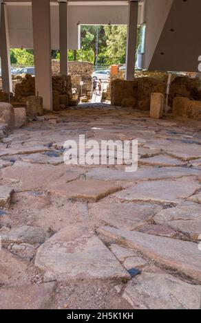 Merida, Spagna - 25 agosto 2018: Area archeologica di Morerias a Merida. Strada principale. Estremadura, Spagna Foto Stock