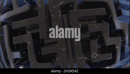 Labirinto sferico realizzato in marmo nero illustrazione 3d Foto Stock