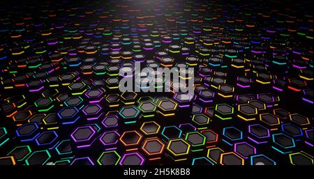 Colorato con atmosfera. Sfondo esagonale astratto. Struttura esagonale illustrazione 3d Foto Stock