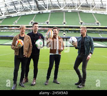 Westlife all'annuncio dei concerti dello stadio Aviva 2022 a Dublino Irlanda Foto Stock