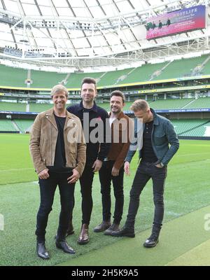 Westlife all'annuncio dei concerti dello stadio Aviva 2022 a Dublino Irlanda Foto Stock