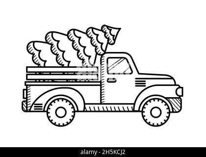 Pagina di colorazione del carrello di raccolta di Natale per i bambini Illustrazione Vettoriale