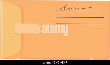 Cartoon busta gialla. Indirizzo postale per cartolina, illustrazione vettoriale piatta isolata su sfondo bianco Illustrazione Vettoriale