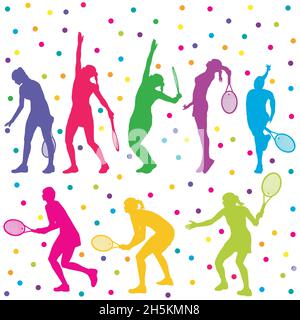 Colorati i giocatori di tennis collezione silhouette Illustrazione Vettoriale