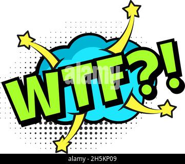 Domanda WTF per la rivista di fumetti, pop art dot style. Fumetto WTF, testo di espressione, illustrazione vettoriale Illustrazione Vettoriale