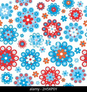 Floral background senza soluzione di continuità con il rosso e il blu dei fiori Illustrazione Vettoriale