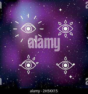 Simboli esoterici mistici. Concetto di mistero, magia, stregoneria, alchimia. Sfondo dell'universo delle stelle. Illustrazione vettoriale Illustrazione Vettoriale