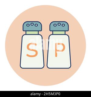 Agitatori con sale e pepe, icona vettoriale di colore. Simbolo grafico per la progettazione di siti Web di cucina, logo, app, UI Illustrazione Vettoriale