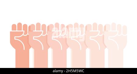 Fists hands up illustrazione vettoriale. Concetto di unità, rivoluzione, lotta, cooperazione. Illustrazione vettoriale, design piatto Illustrazione Vettoriale