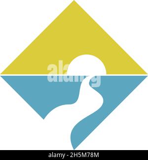 River icona logo piano modello vettore Illustrazione Vettoriale