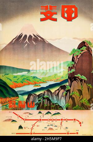 Fields of Color, Prefettura di Yamanashi (Ferrovie giapponesi, 1930). Poster da viaggio giapponese. Foto Stock