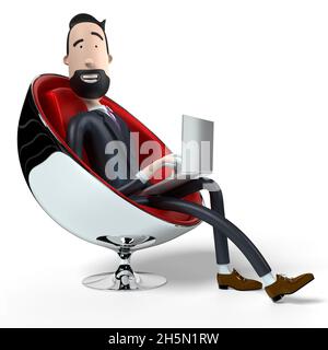 Bel fumetto uomo d'affari che lavora su un laptop - illustrazione 3D Foto Stock