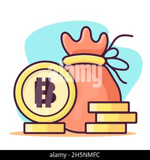 borsa di denaro con moneta bitcoin isolato cartoon vettore illustrazione in stile piatto Illustrazione Vettoriale
