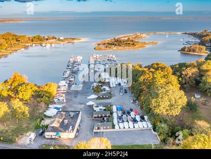 Vista aerea di Mill Creek Marina, Sag Harbor, NY Foto Stock