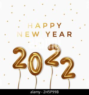 felice anno nuovo con palloncini d'oro forma di numero 2022. design isolato Illustrazione Vettoriale
