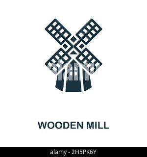 Icona del Mulino di legno. Cartello monocromatico della collezione agricola. Illustrazione icona creativa del mulino di legno per disegno di fotoricettore, infographics e più Illustrazione Vettoriale