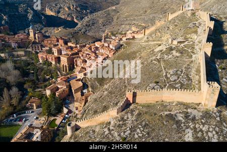 Veduta aerea di Albarracin, Aragona, Spagna Foto Stock