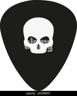 plectrum con cranio in stile piatto su sfondo bianco Illustrazione Vettoriale