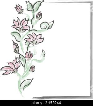 cornice con fiori disegnati in acquerello, illustrazione vettoriale Illustrazione Vettoriale
