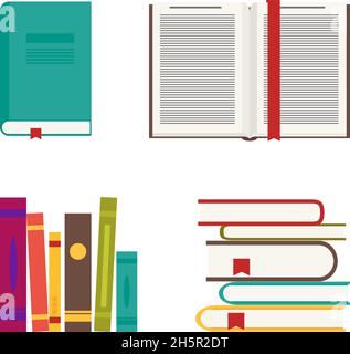 set di icone di libri chiusi e aperti, vettore Illustrazione Vettoriale